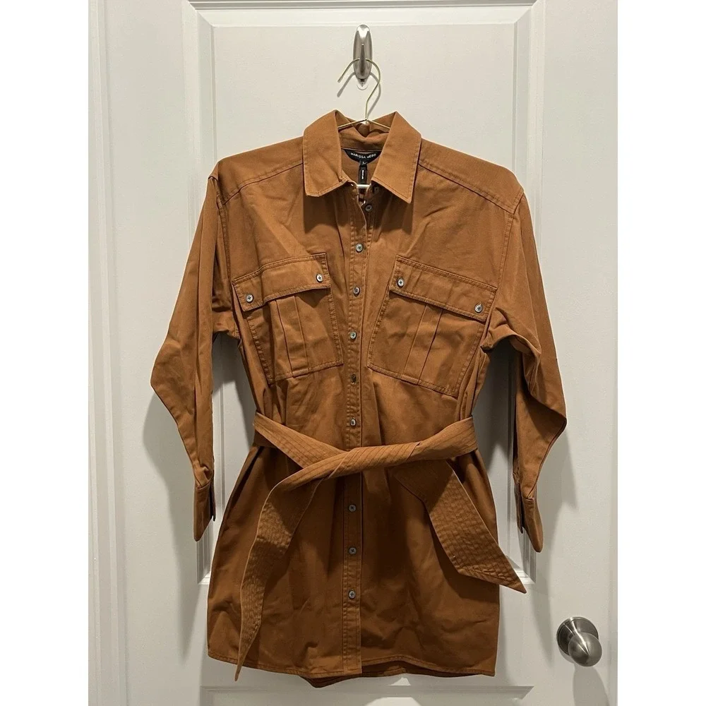 NWT Marissa Webb Skyler Belted Brushed Twill-Tunic Dress In Sienna SZ S - Picture 2 of 10